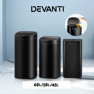 Devanti Sensor Bin Black Motion Rubbish Trash Can Automatic Touch Free Kitchen - Picture 1 of 44