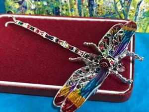 Large Crystal Enamel RAINBOW DRAGONFLY BROOCH Shawl Pin Vintage Style Jewellery - Picture 1 of 13