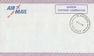 Stamp 1975 Cyclone Tracy Darwin airmail cover violet postage concession cachet  - Picture 1 of 1