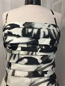 Calvin Klein Damen Kleid Elfenbein Schwarz & Metallic Print Trägerlos Größe 10 Neu ohne Etikett - Bild 1 von 8