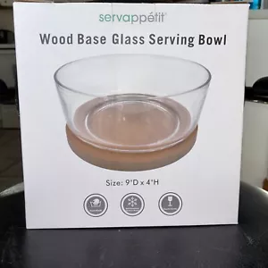 Ensaladera de vidrio Servappetit tamaño 9”D x 4”H y base de madera sin usar, en caja NUEVO - Imagen 1 de 2