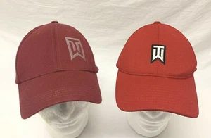 Lot of (2) Men’s Nike Tiger Woods Golf Caps Hats Adult L/XL Red & M/L Maroon - Picture 1 of 6