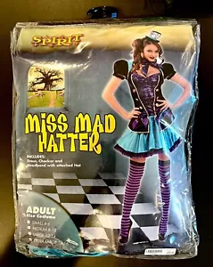 SPIRIT HALLOWEEN Miss Mad Hatter Costume Size X LARGE 14-16 Adult Womens Dress - Picture 1 of 5