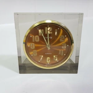 Vtg 1960s Europa Lucite table clock brass face alarm Mid Century Germany retro - Bild 1 von 12