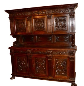 elegante credenza con alzata in noce epoca '900 stile Rinascimento - Photo 1/24
