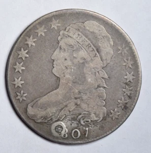 1807 CAPPED BUST HALF DOLLAR ~ O-114 LARGE STARS VARIETY ~ PLUGGED VG/F DETAILS! - Picture 1 of 2