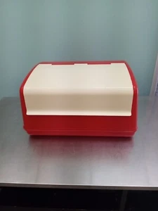 VINTAGE  Lustro Ware Red and Creamy White Plastic Bread Box 15x13x8 - Picture 1 of 10
