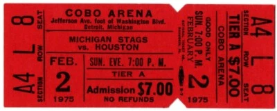 1975 MICHIGAN STAGS vs HOUSTON AEROS wha full ticket GORDIE HOWE World Hockey - Image 1 of 2