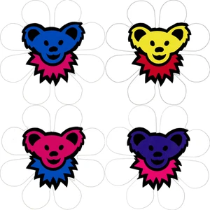 Sticker Set Of 4 - Bear Head Daisy Flower Cute Hippie Hippy 60s Decal Gift Pack - Picture 1 of 1