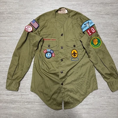 Camisa Vintage Boy Scouts of America Juvenil Mediana Verde Montana Quartermaster Foto 1 de 4