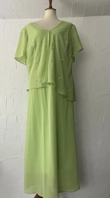 KSL женщин кардиган платье 20 Вт фисташковый зеленый длинный слой с подкладкой Georgette  - Изображение 1 из 4