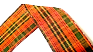 Cider Plaid 2.5" by 5 yd Wired Ribbon Orange Green Burgundy Fall County Plaid - Picture 1 of 1