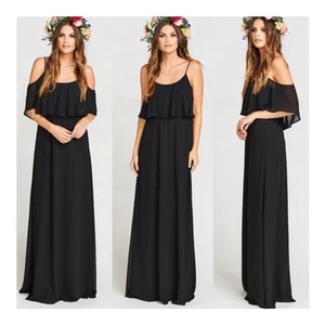 Maxi Vestido Show Me Your MuMu Caitlin Volantes Negro Gasa XS NUEVO CON ETIQUETAS - Imagen 1 de 8