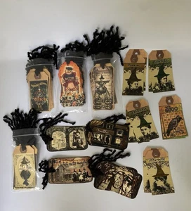 Misc Lot 58 Primitive Folk Art Halloween Hang Gift Tags Linen Photo Witch A5 - Picture 1 of 11