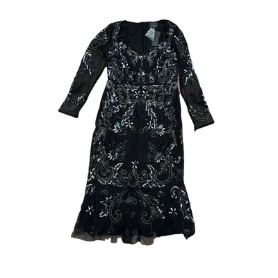 ADRIANNA PAPELL BEADED MIDI DRESS/BLACK MULTI SIZE 2 Long Sleeves Beaded - Image 1 of 4