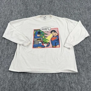 Vintage Batman Superman Shirt Mens XL White Long Sleeve Christmas DC Comics 90s - Picture 1 of 17