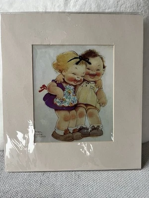 Impresión artística montada vintage de Mabel Lucie Attwell riéndose niñas amistad colorida Foto 1 de 4