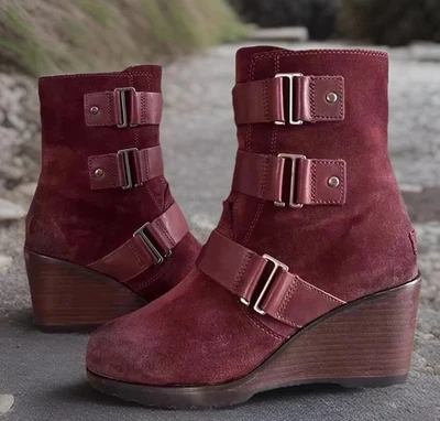 Botín de cuña Sorel After Hours talla 8 gamuza vino impermeable usado en excelente estado Foto 1 de 4