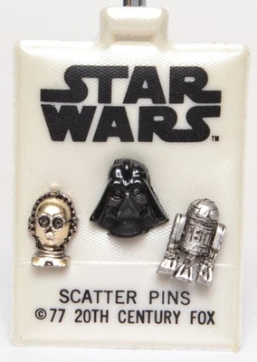 STAR WARS SCATTER PINS Set of 3 Darth Vader R2-D2 C-3PO Vintage 1977 Unused NOS - Image 1 of 4