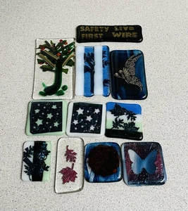 Fused Glass Cabochon Lot Multicolor Dichroic Squares Mixed Shapes 11 Pcs - Picture 1 of 8