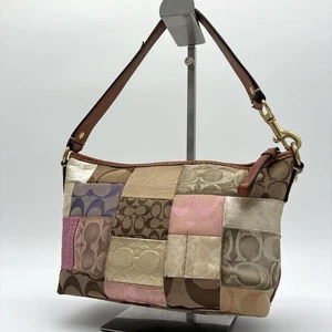 COACH Patchwork Signature One Shoulder Bag Multicolor Canvas Leather 11708 Used - Picture 1 of 24