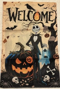 HALLOWEEN GARDEN FLAG 12"X18" JACK SKELLINGTON "THE NIGHTMARE BEFORE CHRISTMAS" - Picture 1 of 1