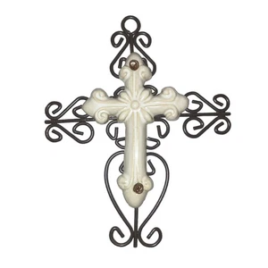 Metall Keramik Kreuz Wanddekor Creme Religiös Spirituell 6,75” X 5,5” - Bild 1 von 2