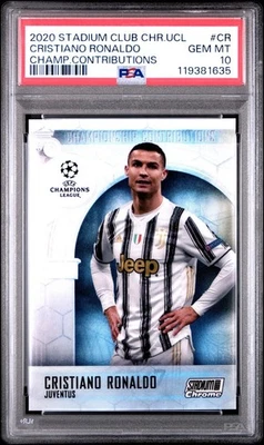 2020 STADIUM CLUB CHROME UEFA CHRITIANO RONALDO CHAMP CONTRIBUTIONS PSA 10 - Image 1 of 2
