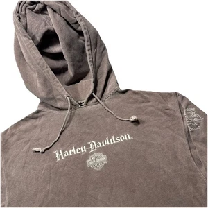 Vintage 90s y2k Harley Davidson Embroidered Hoodie Men L Faded Brown Sweatshirt - Picture 1 of 14