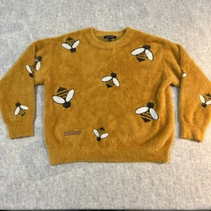 Simply Southern Fuzzy Bumble Bee Sweater Womens Medium Orange Soft - Picture 1 of 7