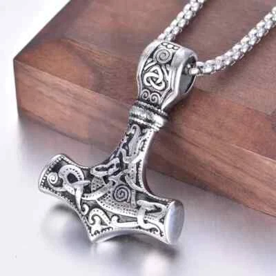 Viking Hammer Necklace For Men's, Odin Pendant With Stainless Steel Chain — 第 1/4 张图片