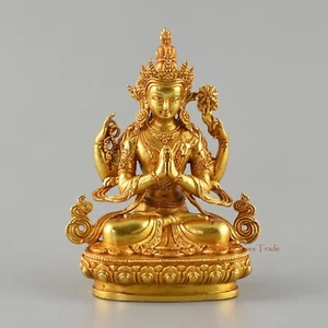 Chapado en Oro Fina Calidad Tibetano Chenrezig/Avalokiteshvara Cobre Estatua Patan - Imagen 1 de 4