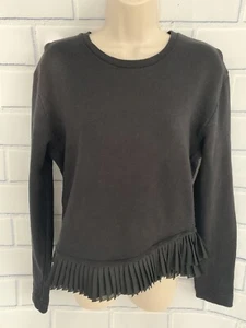 J. Crew Pleated Hem Bottom S Black Long Sleeve Cotton Crew Neck Sweatshirt - Bild 1 von 11