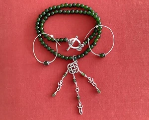 Artisan Handmade S.S. Celtic Goddess /Green Jade Beads Necklace & Earrings Set. - Picture 1 of 23