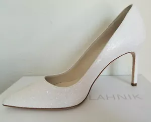 MANOLO BLAHNIK BB WHITE GLITTER WEDDING PUMPS EU 39 40 90 MM I LOVE SHOES - Picture 1 of 9
