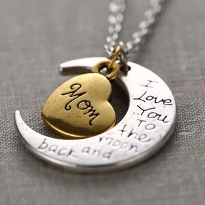 MOM Halskette - I LOVE YOU TO THE MOON AND BACK Gold & Silber Mutter Halskette Geschenk - Bild 1 von 1