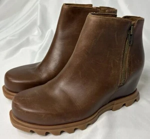 Sorel Joan of Arctic Wedge II Zip Bootie 1959201245 Hazelnut Brown Leather 9.5 - Picture 1 of 20