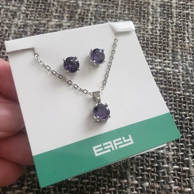 Faux Amethyst Necklace and Earrings by Effy NWT, silver tone jewelry set - Image 1 of 4
