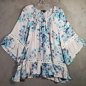 Zac & Rachel Top Damen 2x weiß blau Blumen Bauern Schlagärmel Häkel Boho - Bild 1 von 7