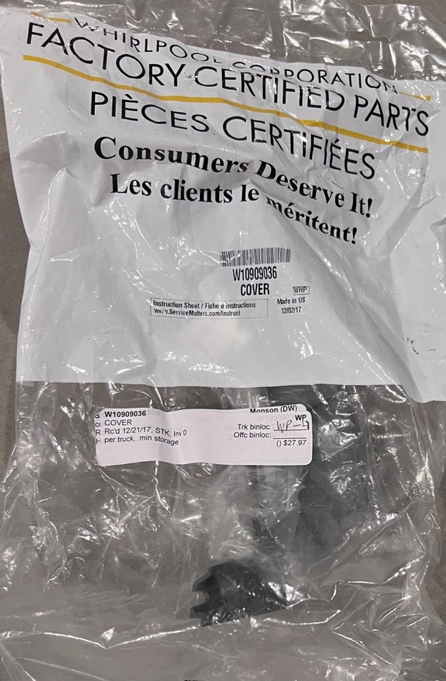 Cubierta de bisagra de puerta para lavadora secadora Maytag W10909036 Foto 1 de 1