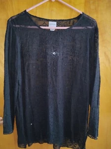 Chicos Black Long Sleeve Boho Embroidered Beaded Tunic Style Blouse Size 1 (L) - Picture 1 of 3
