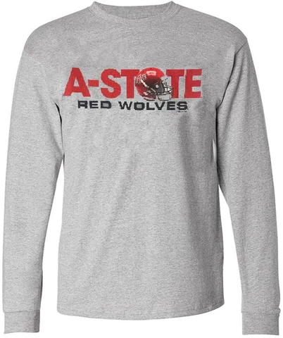 Arkansas State Red Wolves Sport Grey Real Helmet Long Sleeve T Shirt Cover