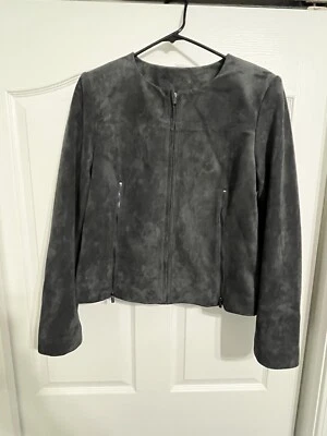 VTG Calvin Klein Women's 12 Padded Shoulder Jacket Black Suede Look (0147-nn) - Image 1 of 4