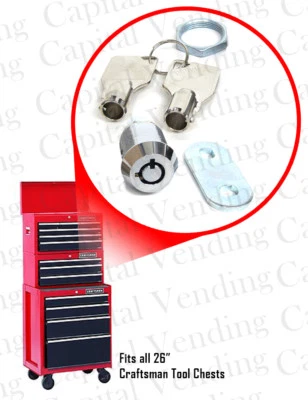Replacement Twist Cam Lock & 2 Key for 26" Craftsman Tool Boxes Chests 5/8" Inch