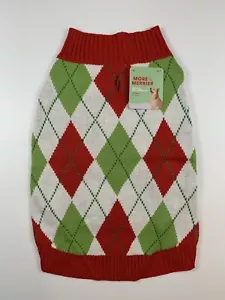 More & Merrier NEW with TAGS Large 17-19" Green Red Argyle Pet Dog Sweater - Picture 1 of 6