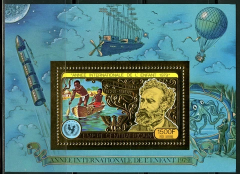 Center Africa 1979 Jules Verne Balloons Space Gold Foil Michel Blocks 57 A Perf Cover