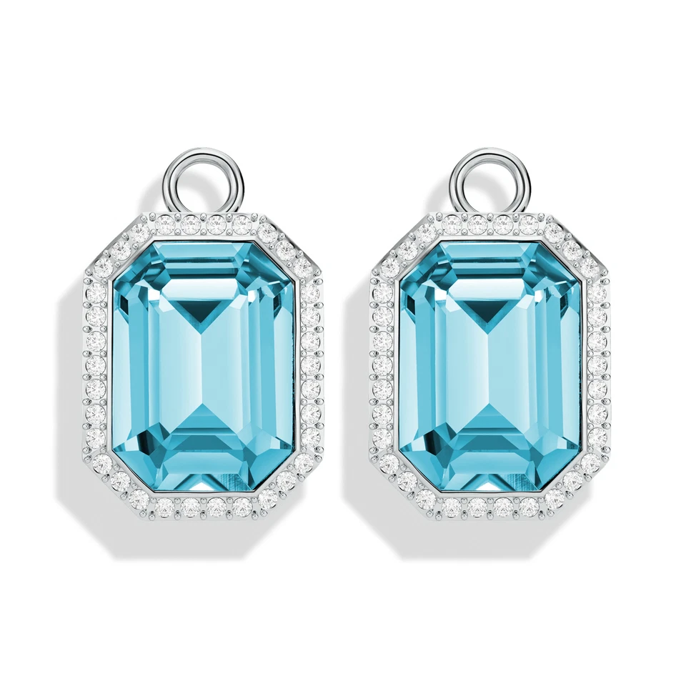 Octagon Bezel Mix Charms With Aquamarine Swarovski Crystals Rhodium Plated - Image 1 of 1