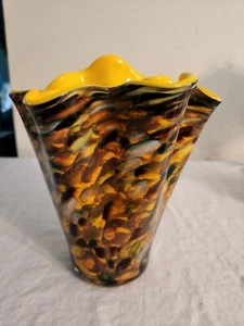 Alicja Handmade Art Glass Vase Abstract Multicolor Yellow 8.5" Made in Poland - Picture 1 of 7