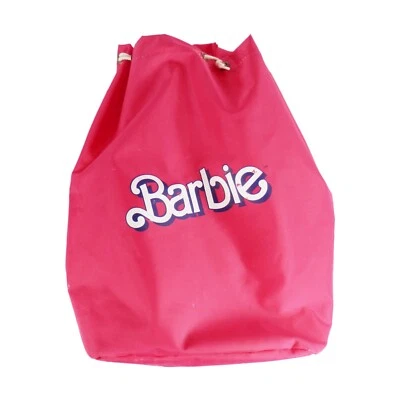Bolso Mochila Bolso Nylon Vintage Años 80 90 Barbie Logo Rosa con Cordón TLC 9 Foto 1 de 4