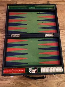 Vintage Backgammon Red White Pieces Green Board Missing 1 Red Piece No Cups - Picture 1 of 3